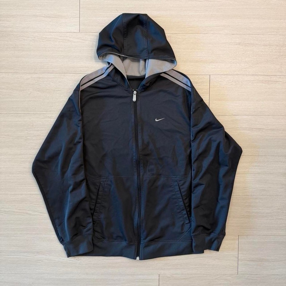 Y2K Nike Silver Swoosh Full Zip Grey Hoodie Mens Size Large Vintage